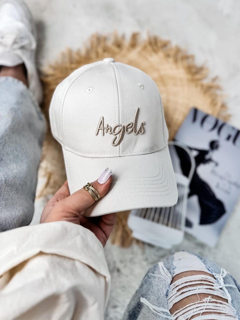 Czapka Z Daszkiem Biały Unisex Z Haftem Angels Beżowym