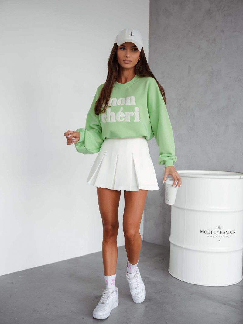 BLUZA OVERSIZE MON CHERI ZIELONA Z BIAŁYM NAPISEM ME GUSTA