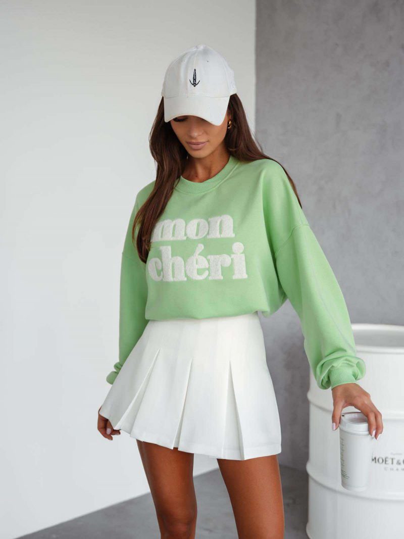 BLUZA OVERSIZE MON CHERI ZIELONA Z BIAŁYM NAPISEM ME GUSTA