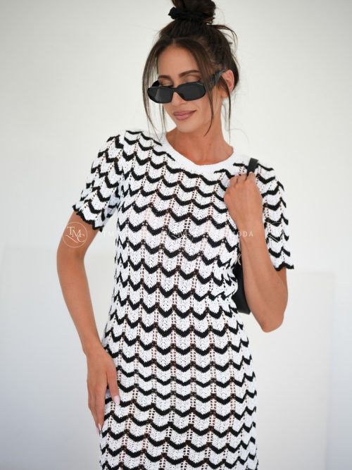 SUKIENKA DZIANINOWA AŻUROWA STRIPES BIAŁY/CZARNY UNI TMC