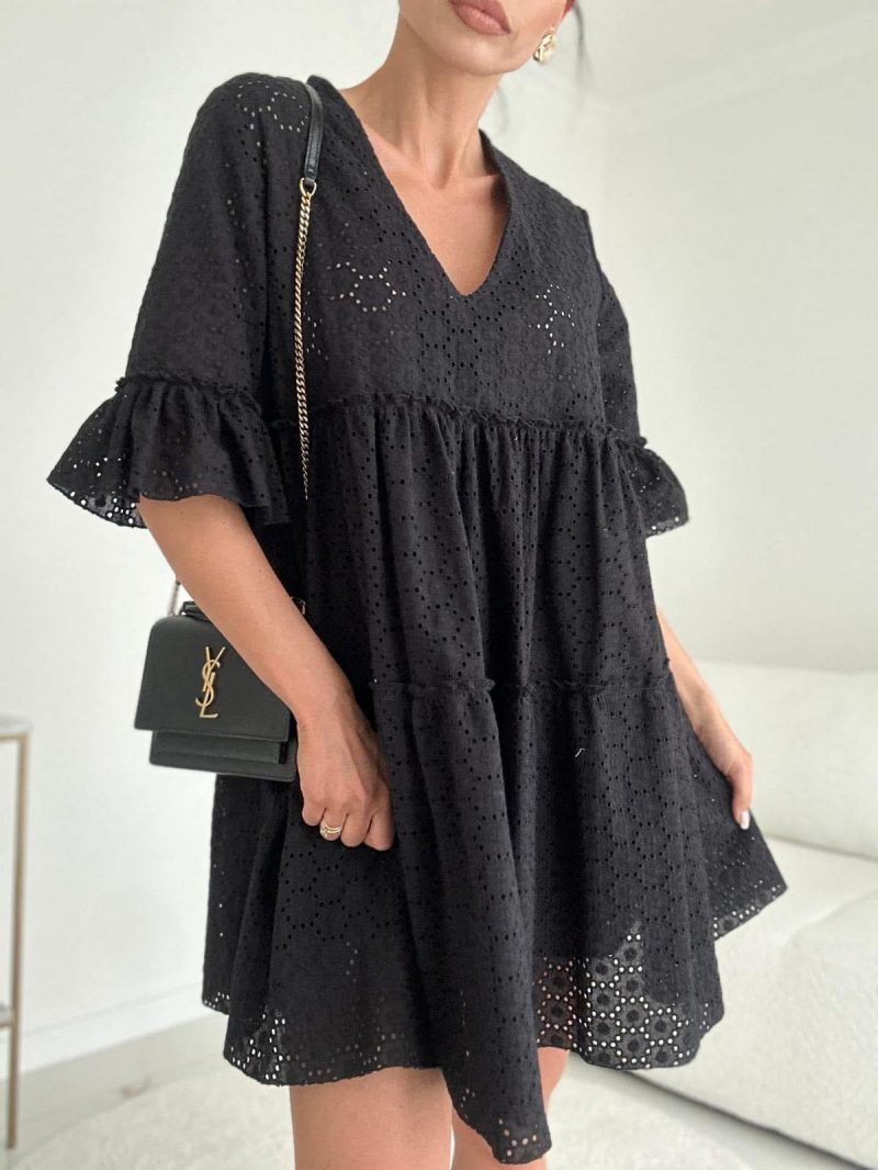 SUKIENKA AŻUROWA OVERSIZE MINI CZARNA BOCCA UNI