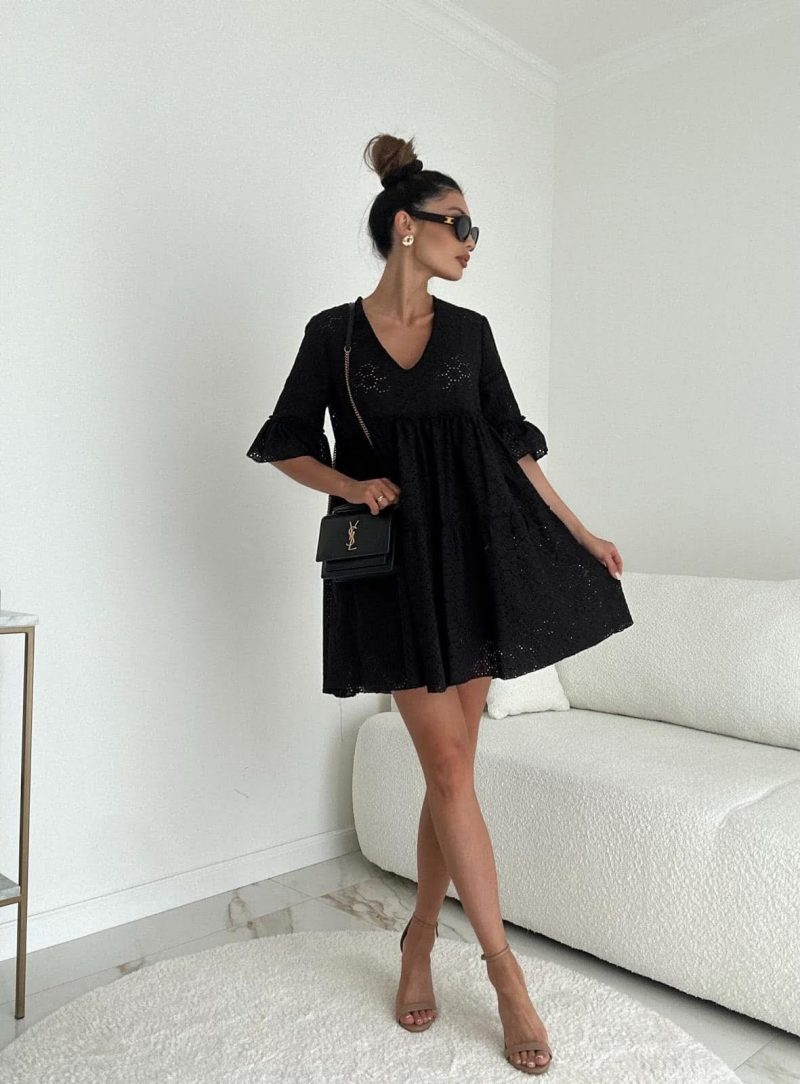 SUKIENKA AŻUROWA OVERSIZE MINI CZARNA BOCCA UNI