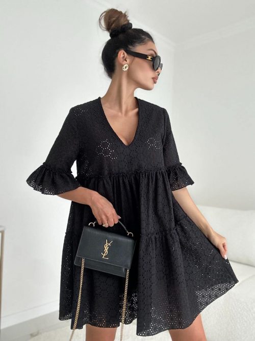 SUKIENKA AŻUROWA OVERSIZE MINI CZARNA BOCCA UNI
