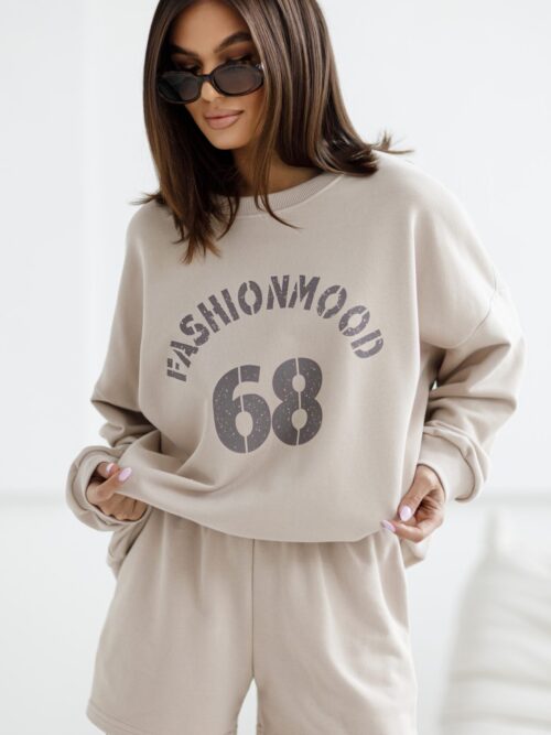 KOMPLET DRESOWY FASHION MOOD BLUZA+SPODENKI BEŻOWA