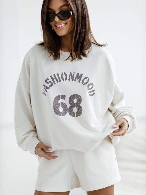 KOMPLET DRESOWY FASHION MOOD BLUZA+SPODENKI KREMOWE