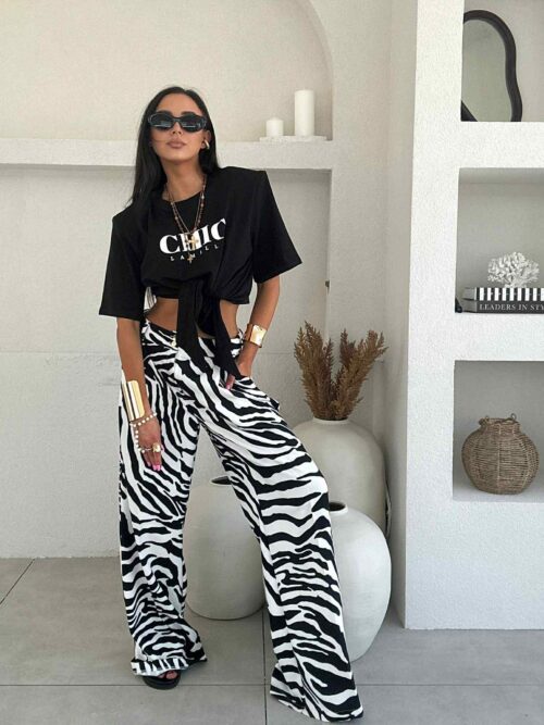 SPODNIE MATERIAŁOWE WIDE LEG La Milla SAVANNA W ZEBRĘ BIAŁO-CZARNE