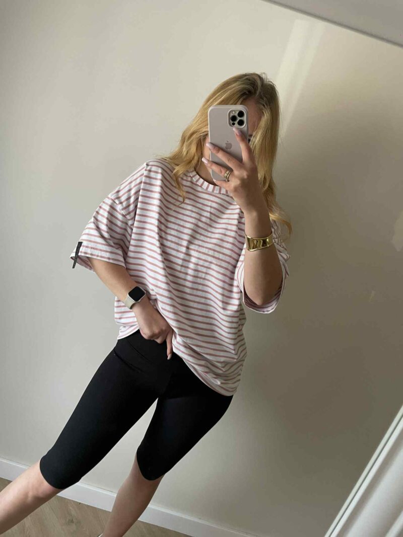 T-SHIRT OVERSIZE W PASKI ME GUSTA RÓŻOWO/BIAŁA
