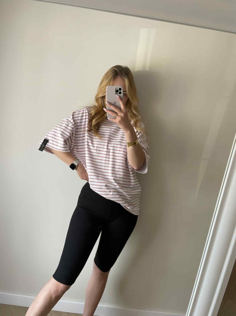 T-SHIRT OVERSIZE W PASKI ME GUSTA RÓŻOWO/BIAŁA