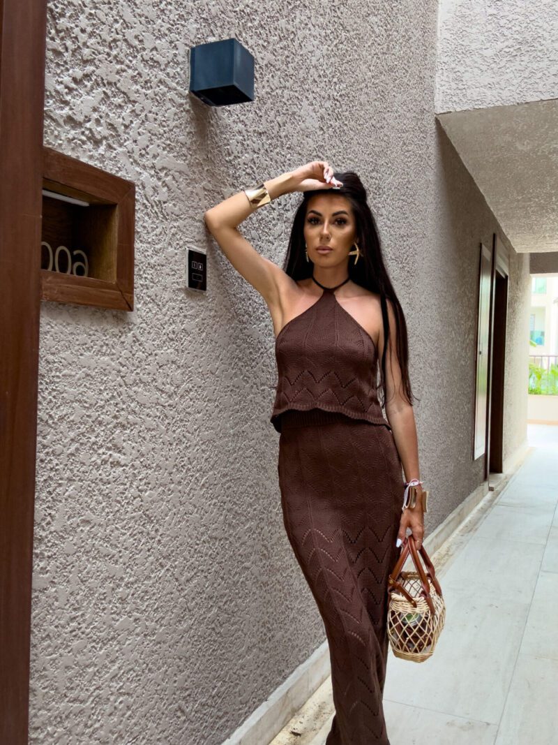 KOMPLET TOP+SPÓDNICA MARBELLA BY ME– CZEKOLADOWY