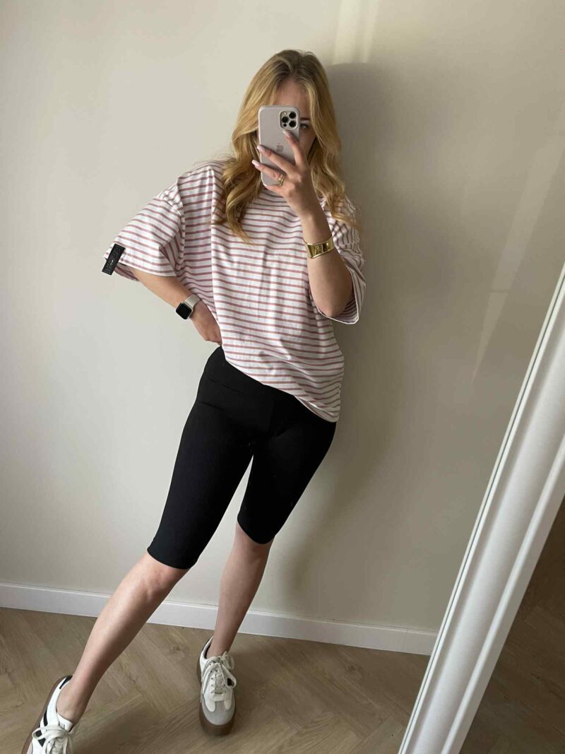 T-SHIRT OVERSIZE W PASKI ME GUSTA RÓŻOWO/BIAŁA